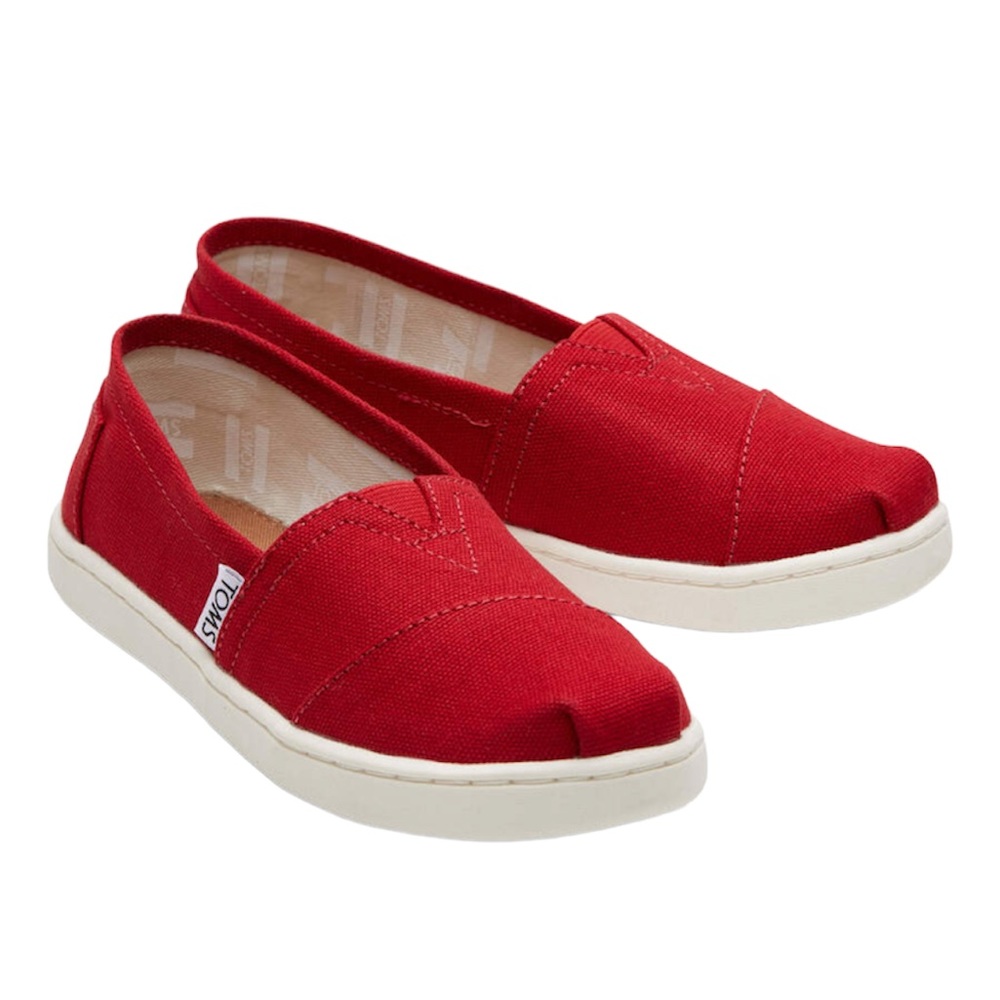 Toms Red Canvas Youth Classic Slipons Sz 5
